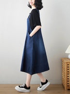 Women Summer Solid Worn Demin Suspender Dress