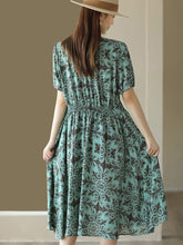 Load image into Gallery viewer, Women Summer Artsy Flower V-Neck High Waist Dress