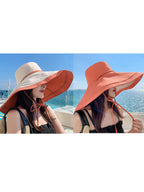 Women Casual Colorblock Drawstring Travel Sunproof Hat