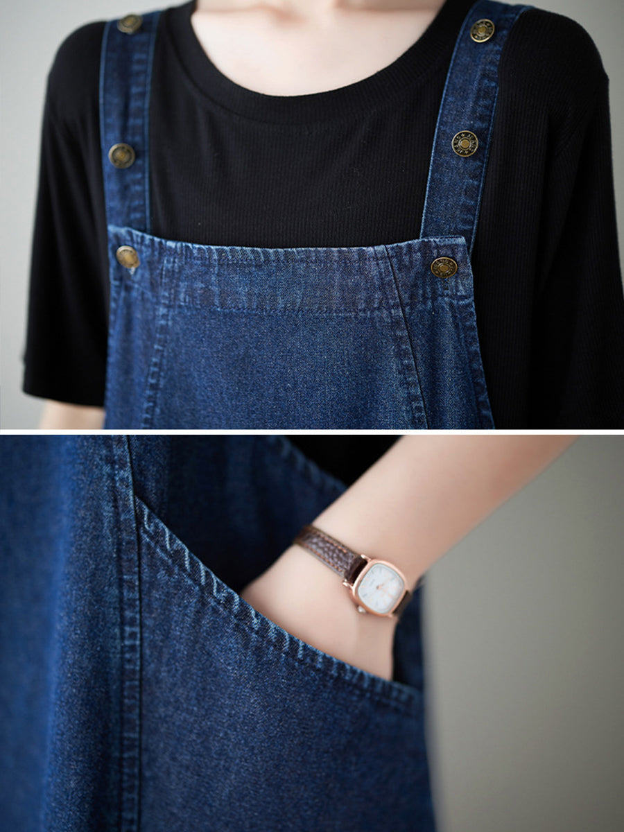 Women Summer Solid Worn Demin Suspender Dress