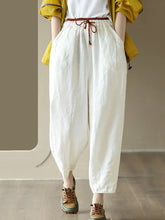 Load image into Gallery viewer, Women Casual Solid Drawstring Colorblock Waist Linen Pants