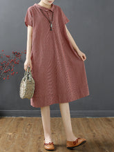 Load image into Gallery viewer, Plus Size Women Summer Retro Lattice Button Polo Collar Loose Dress