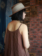 Women Retro Ethnic Spliced Frog V-Neck Slip Dress