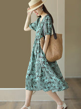 Load image into Gallery viewer, Women Summer Artsy Flower V-Neck High Waist Dress