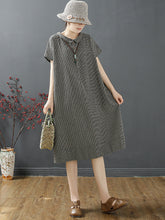 Load image into Gallery viewer, Plus Size Women Summer Retro Lattice Button Polo Collar Loose Dress