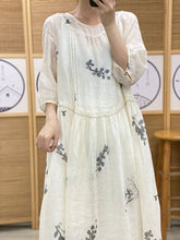 Load image into Gallery viewer, Plus Size Women Vintage Summer Ethnic Leaf Pleat Ramie Dress