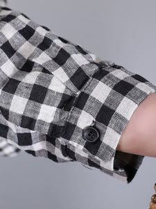 Plus Size Women Casual Plaid Pocket Loose Linen Cardigan Dress