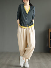 Load image into Gallery viewer, Women Vintage Solid Button Pleat Summer Ramie Pants