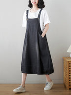 Women Summer Solid Worn Demin Suspender Dress