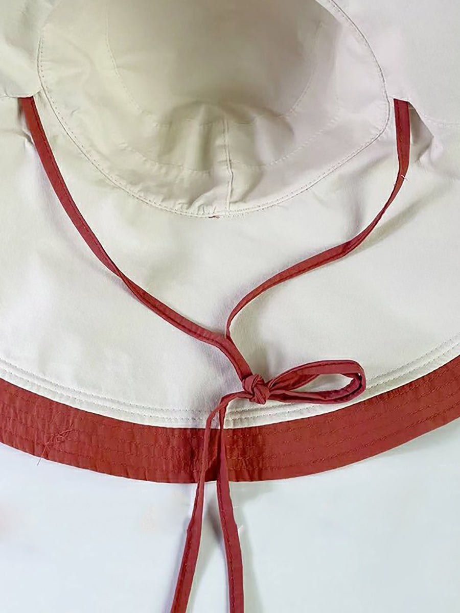 Women Casual Colorblock Drawstring Travel Sunproof Hat