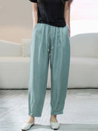 Women Summer Caual Solid Pocket Drawstring Denim Pants