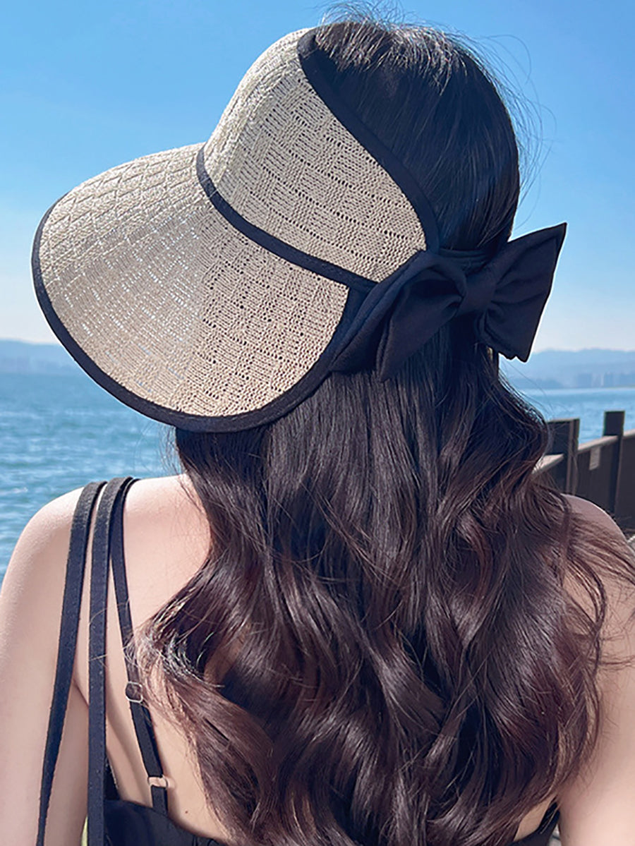 Women Casual Summer Bowknot Solid Straw Hat