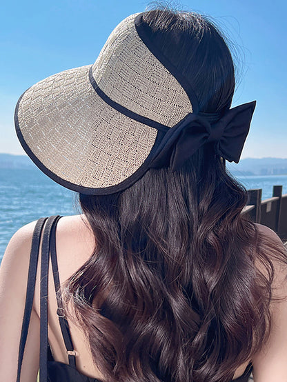 Women Casual Summer Bowknot Solid Straw Hat
