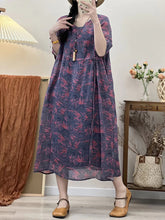 Load image into Gallery viewer, Plus Size Women Rerto Summer Print Loose Travel Ramie Dress