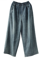 Women Casual Soft Solid Pocket Denim Straight-leg Pants