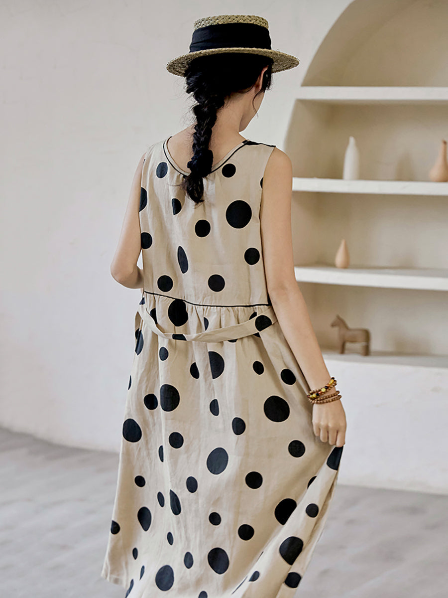Plus Size Women Summer Casual Dot Drawstring Loose Vest Dress