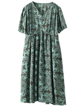 Load image into Gallery viewer, Women Summer Artsy Flower V-Neck High Waist Dress