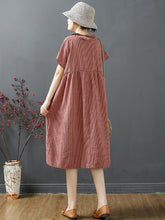 Load image into Gallery viewer, Plus Size Women Summer Retro Lattice Button Polo Collar Loose Dress