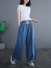 Load image into Gallery viewer, Women Summer Thin Solid Drawstring Wide-leg Denim Pants