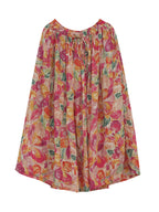 Plus Size Women Summer Artsy Flower Drwastring Ramie Skirt