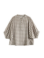 Women Retro Plaid Button Batwing Sleeve Cotton Shirt