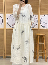 Load image into Gallery viewer, Plus Size Women Vintage Summer Ethnic Leaf Pleat Ramie Dress