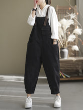 Load image into Gallery viewer, Women Retro Solid Pocket Button Washed Loose Denim Jumpsuits