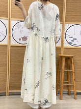 Load image into Gallery viewer, Plus Size Women Vintage Summer Ethnic Leaf Pleat Ramie Dress