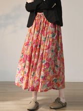 Load image into Gallery viewer, Plus Size Women Summer Artsy Flower Drwastring Ramie Skirt