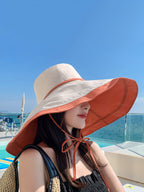 Women Casual Colorblock Drawstring Travel Sunproof Hat