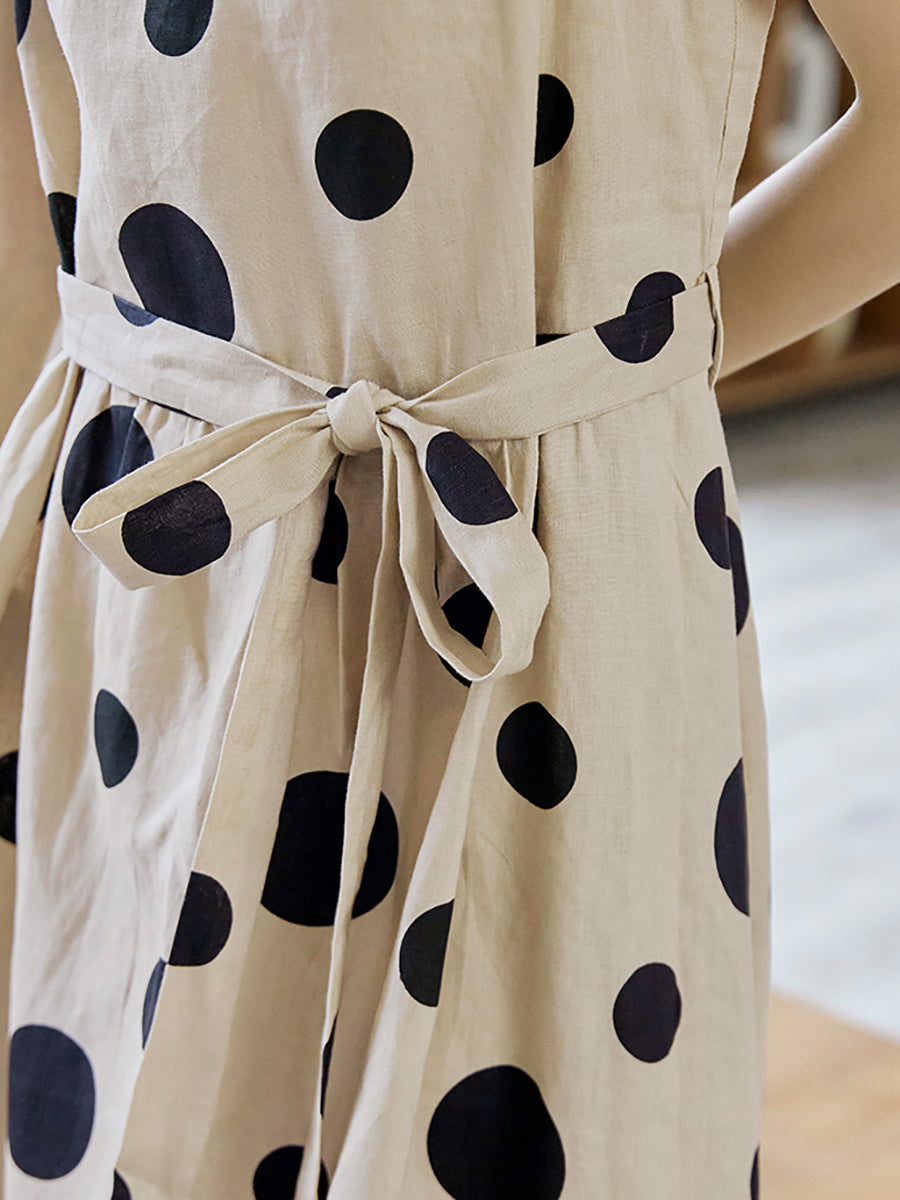 Plus Size Women Summer Casual Dot Drawstring Loose Vest Dress