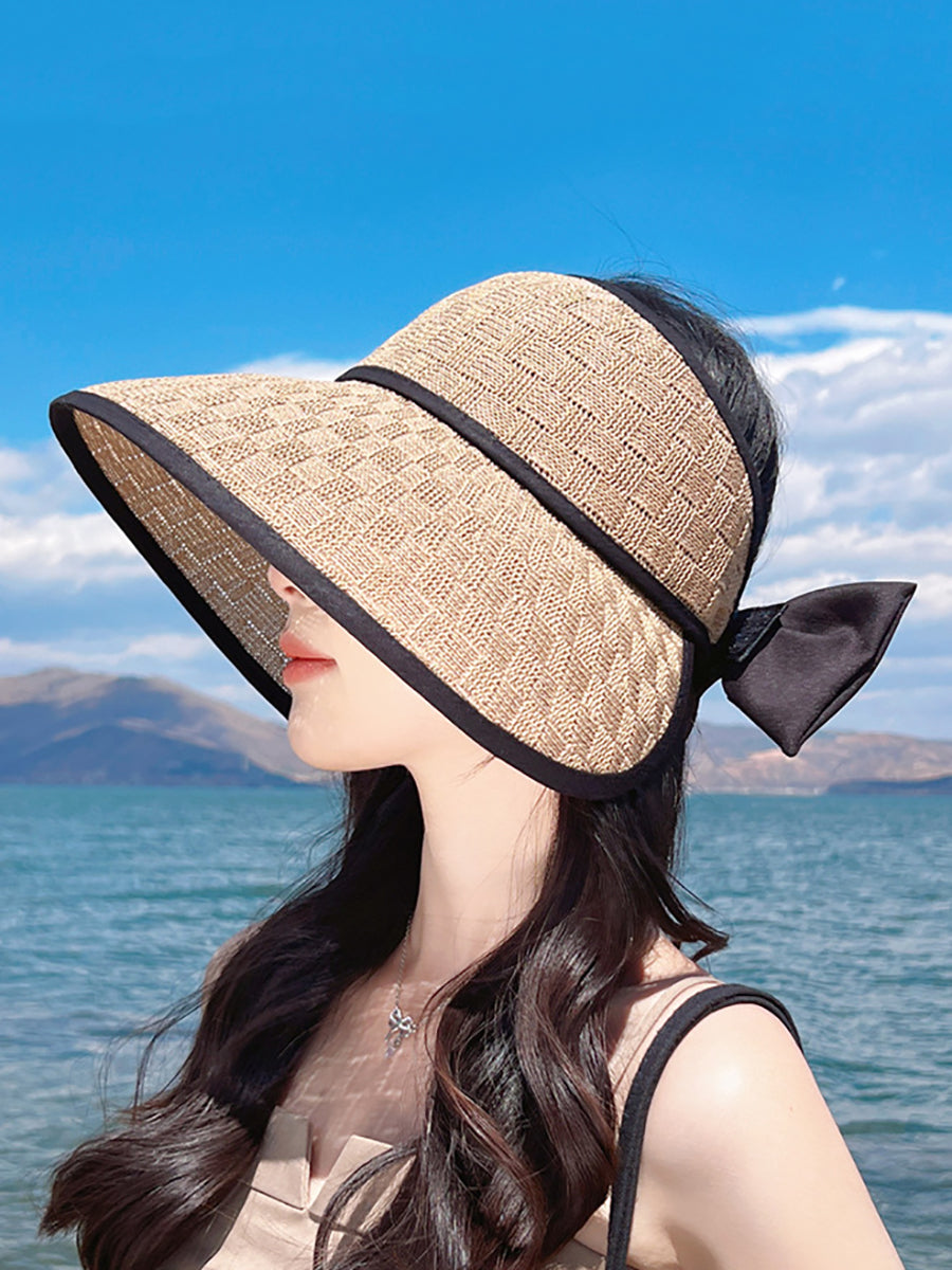 Women Casual Summer Bowknot Solid Straw Hat