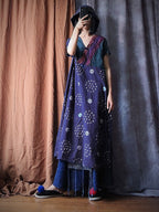 Women Summer Batik Spliced Button V-Neck Dress