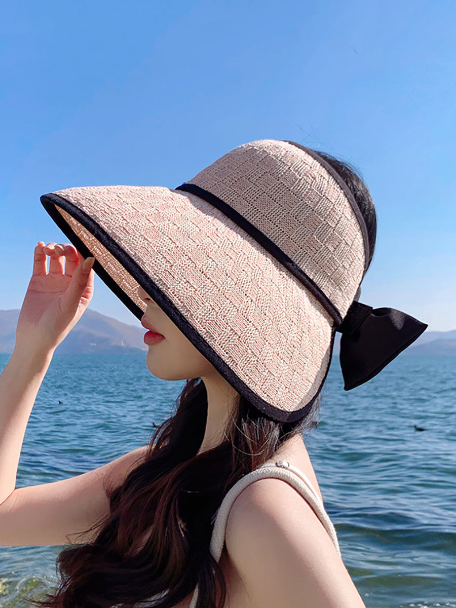 Women Casual Summer Bowknot Solid Straw Hat