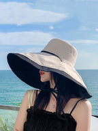 Women Casual Colorblock Drawstring Travel Sunproof Hat