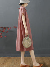 Load image into Gallery viewer, Plus Size Women Summer Retro Lattice Button Polo Collar Loose Dress