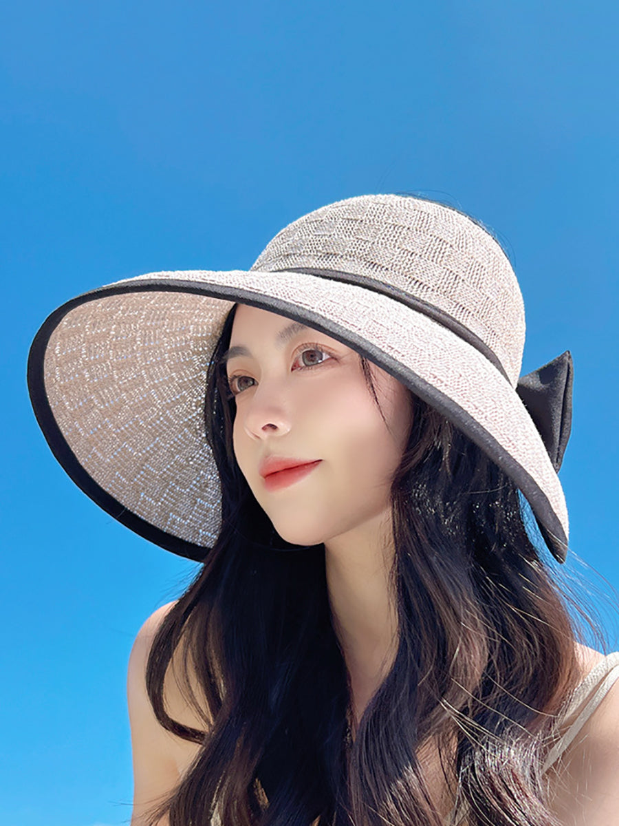 Women Casual Summer Bowknot Solid Straw Hat