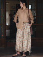 Women Summer Artsy Floral Lacework Drawstring Linen Bloomers