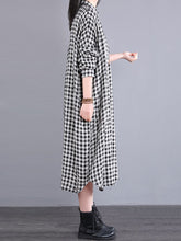 Load image into Gallery viewer, Plus Size Women Casual Plaid Pocket Loose Linen Cardigan Dress
