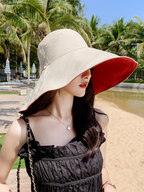 Women Fashion Solid Large-brim Drawstring Sunproof Hat