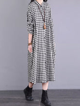 Load image into Gallery viewer, Plus Size Women Casual Plaid Pocket Loose Linen Cardigan Dress