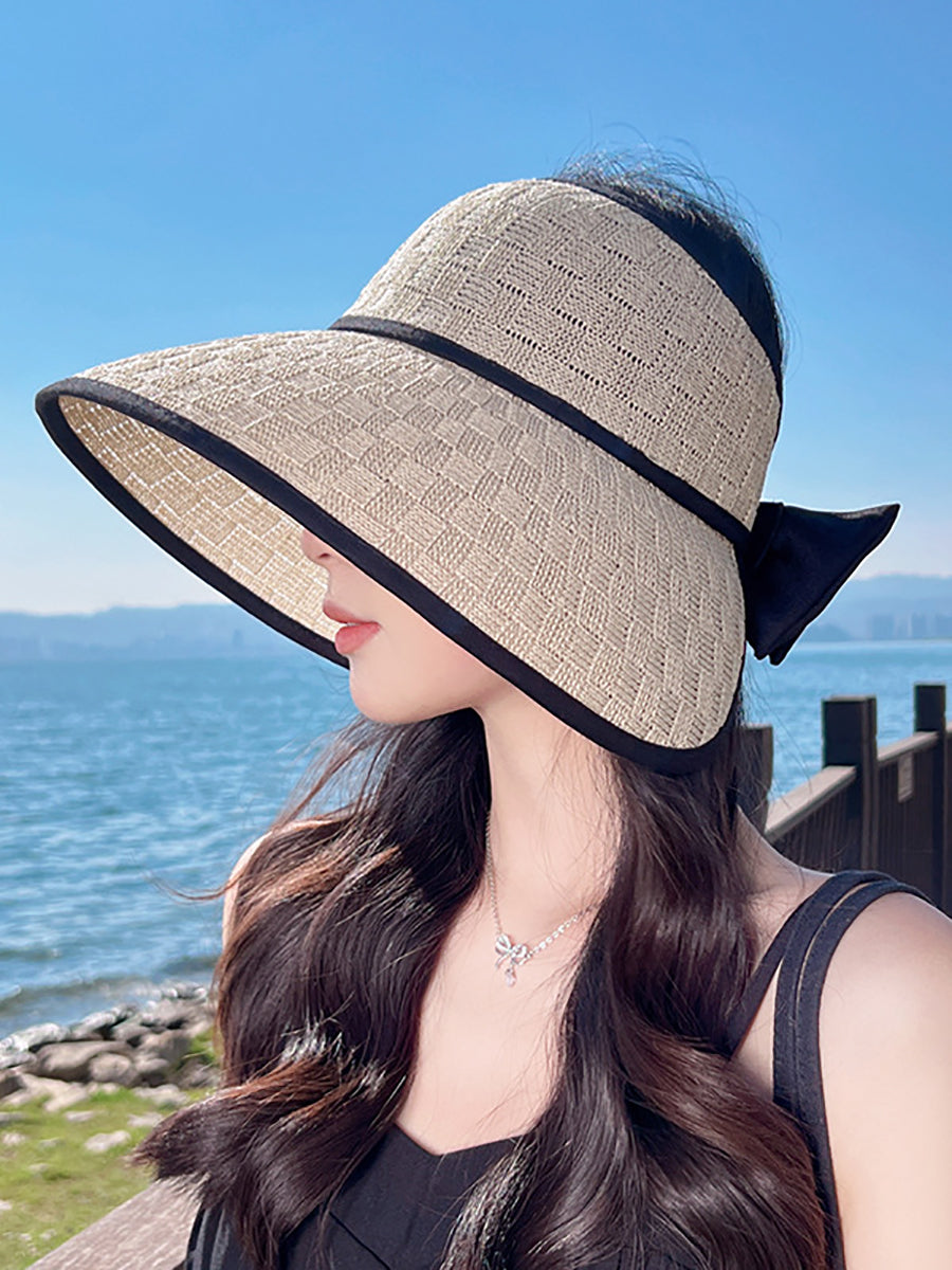 Women Casual Summer Bowknot Solid Straw Hat