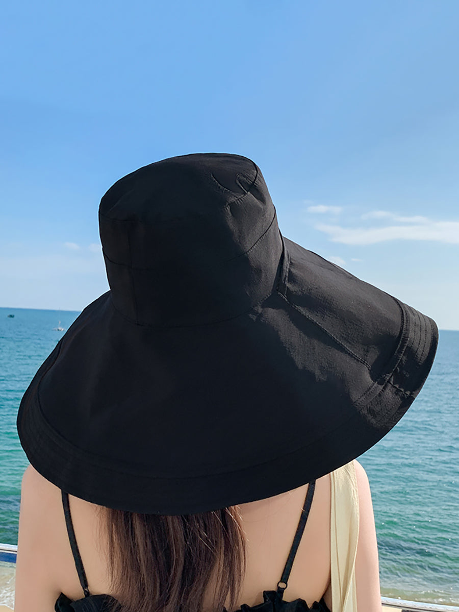 Women Casual Colorblock Drawstring Travel Sunproof Hat