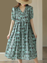 Load image into Gallery viewer, Women Summer Artsy Flower V-Neck High Waist Dress