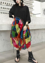 Load image into Gallery viewer, 100% black cotton dresses patchwork prints chiffon Traveling summer Dresses