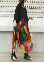 100% black cotton dresses patchwork prints chiffon Traveling summer Dresses