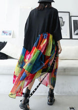 Load image into Gallery viewer, 100% black cotton dresses patchwork prints chiffon Traveling summer Dresses