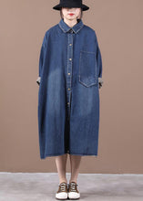 Load image into Gallery viewer, 100% lapel patchwork spring outfit Fashion Ideas denim blue long Dress