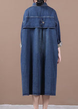 Load image into Gallery viewer, 100% lapel patchwork spring outfit Fashion Ideas denim blue long Dress