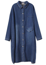 Load image into Gallery viewer, 100% lapel patchwork spring outfit Fashion Ideas denim blue long Dress